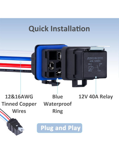Relé Automotriz 4 Pines Ronybuy 12V 40A IP65 con Arnés