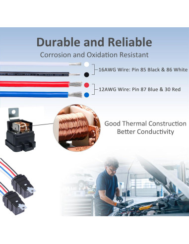 Relé Automotriz 4 Pines Ronybuy 12V 40A IP65 con Arnés