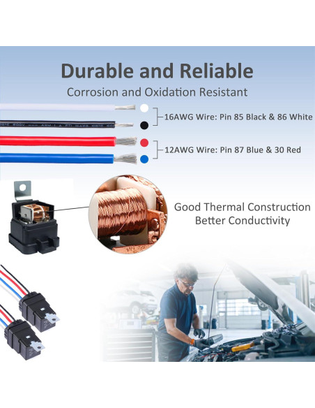 Relé Automotriz 4 Pines Ronybuy 12V 40A IP65 con Arnés