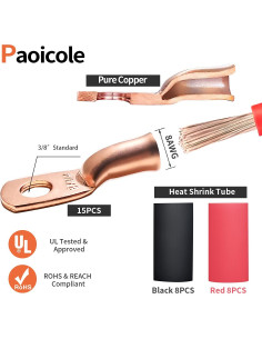 Conectores de Terminal de Batería Paoicole 8 AWG 15 Piezas 2