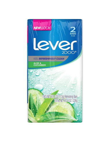Jabón en barra Lever 2000 Aloe y Pepino 226.8g (Paquete de 2)