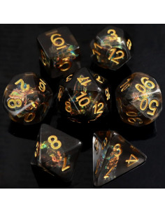 Juego de Dados DND Haxtec Negro 7PCS con Inclusión Iridiscente 2