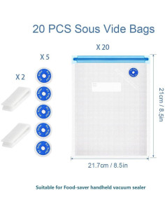 Bolsas Sous Vide Reutilizables FIRAWER 20Pcs 21.6x21.6cm 1.4L 2