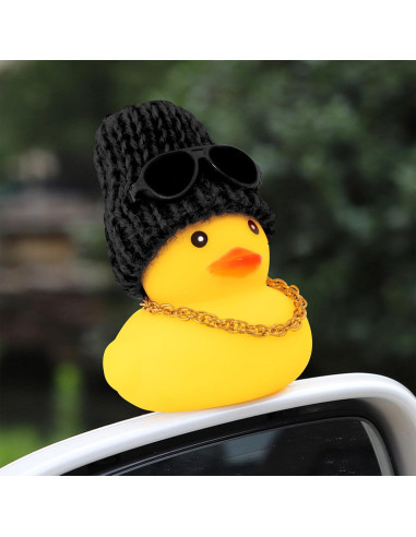 Ornamento de coche pato de goma Wonuu con casco y gafas