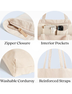 Bolsa Tote Vandel Corduroy con Cremallera y Bolsillos 2