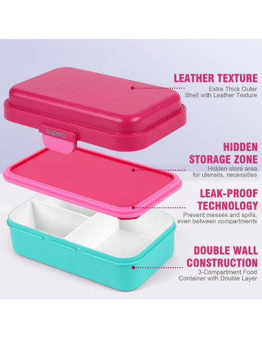 Caja Bento Pequeña Caperci 3 Compartimentos a Prueba de Fugas
