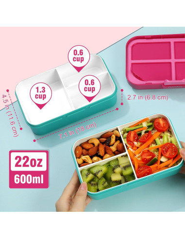 Caja Bento Pequeña Caperci 3 Compartimentos a Prueba de Fugas
