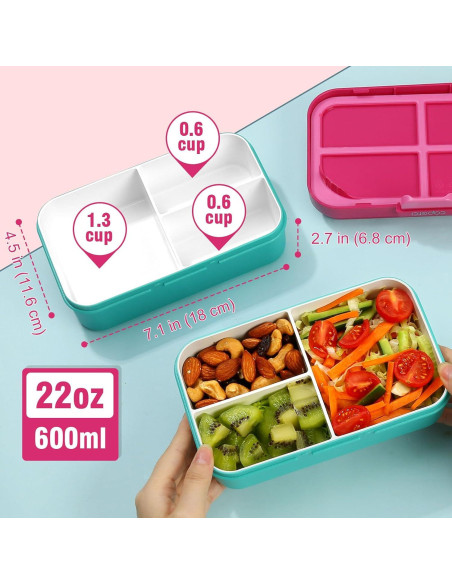 Caja Bento Pequeña Caperci 3 Compartimentos a Prueba de Fugas