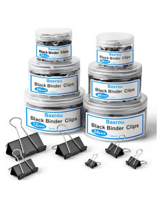 228 Clips de Carpeta Asortidos Baxrou - Metal Negro, 6 Tamaños