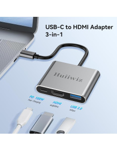 Adaptador USB C a HDMI 4K Huiiwiz - Multiport 3 en 1 2