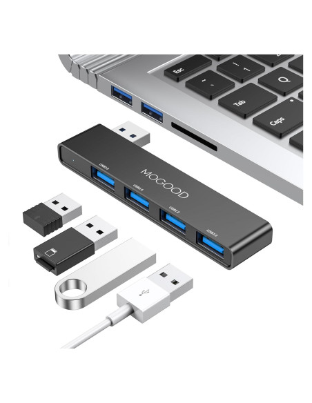 Hub USB 3.0 MOGOOD 4 Puertos Adaptador Multiport Negro