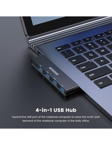 Hub USB 3.0 MOGOOD 4 Puertos Adaptador Multiport Negro