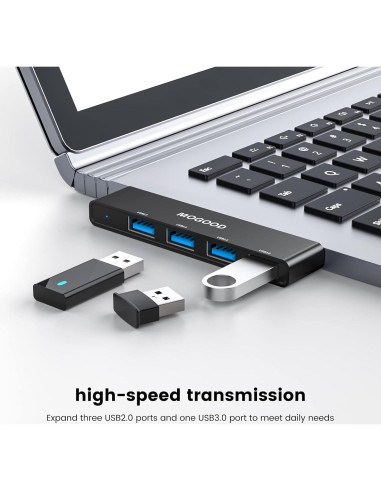 Hub USB 3.0 MOGOOD 4 Puertos Adaptador Multiport Negro