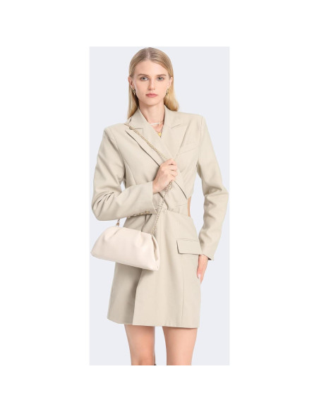 Bolso de mano de cuero PU suave para mujeres - Beige - 9115