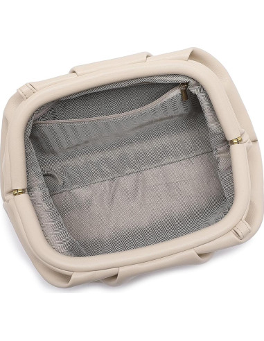 Bolso de mano de cuero PU suave para mujeres - Beige - 9115