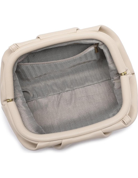 Bolso de mano de cuero PU suave para mujeres - Beige - 9115