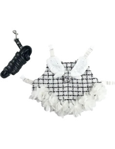 Conjunto Arnés y Correa para Conejos y Hurones S Negro y Blanco 2