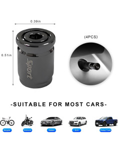 4 Tapones de Válvula Antirrobo Dickno para Neumáticos - Negro 2