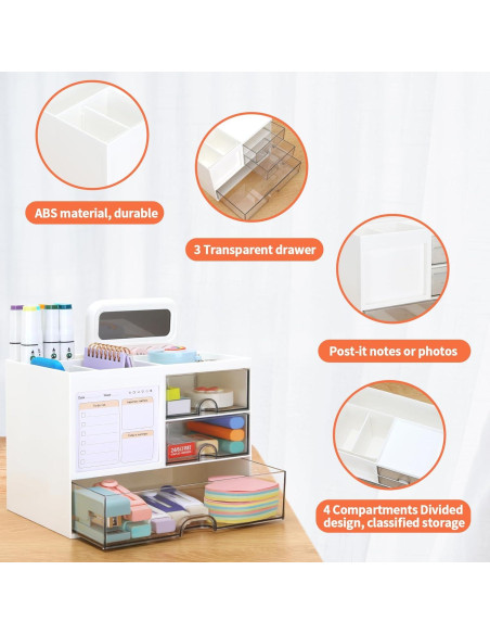Organizador de Escritorio LETURE Blanco con 3 Cajones y 8 Compartimentos