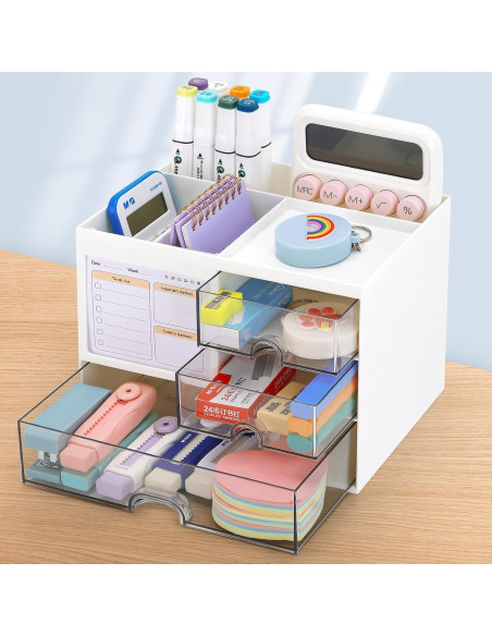 Organizador de Escritorio LETURE Blanco con 3 Cajones y 8 Compartimentos