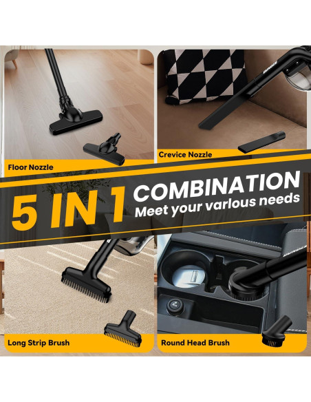 Aspiradora Inalámbrica GUNOZE 20V 500W HEPA 5 en 1 Portátil