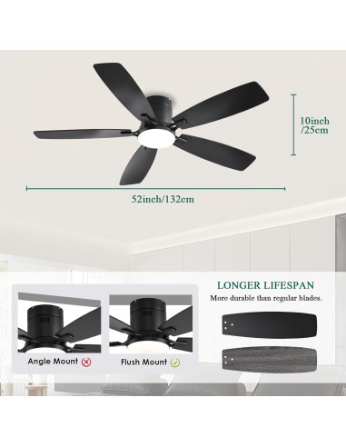 Ventilador de Techo FUMLTP 132 cm con Luz LED y Control Remoto