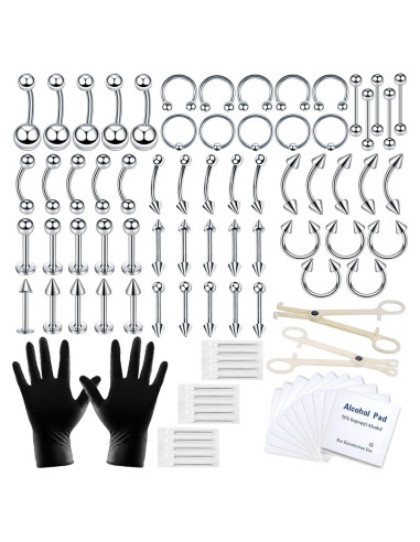 Kit de Piercing Corporal A-minusone 84 Piezas 14G 16G Acero Inoxidable