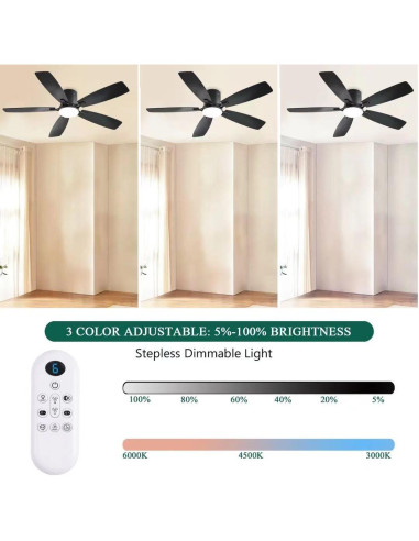 Ventilador de Techo FUMLTP 132 cm con Luz LED y Control Remoto