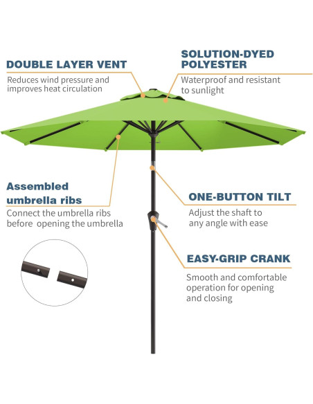 Sombrilla de Patio Tobeos 10 PIES Inclinable UV Impermeable Verde Sombrilla de Patio Tobeos 10 PIES Inclinable UV Impermeable Verde