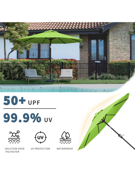 Sombrilla de Patio Tobeos 10 PIES Inclinable UV Impermeable Verde Sombrilla de Patio Tobeos 10 PIES Inclinable UV Impermeable Verde