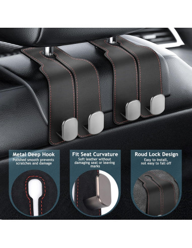 Ganchos para Reposacabezas Accevo - 2 Piezas de Metal con Cuero