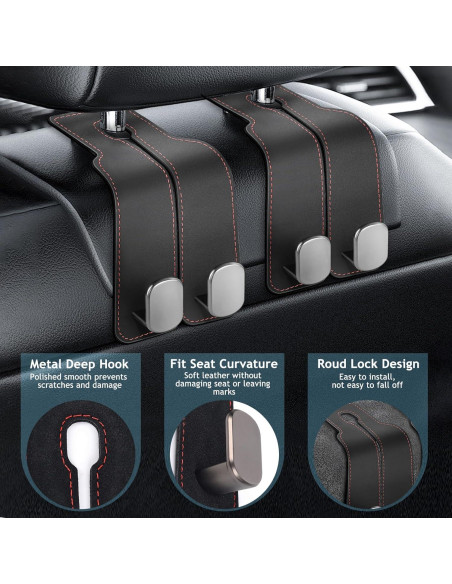 Ganchos para Reposacabezas Accevo - 2 Piezas de Metal con Cuero