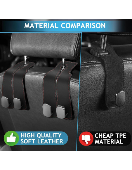 Ganchos para Reposacabezas Accevo - 2 Piezas de Metal con Cuero