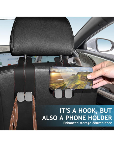 Ganchos para Reposacabezas Accevo - 2 Piezas de Metal con Cuero