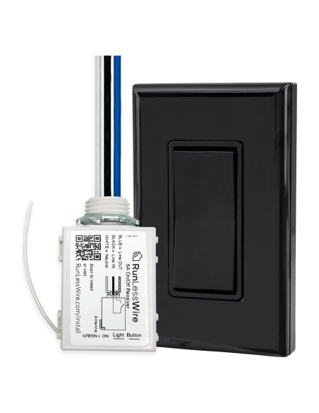 Interruptor de Luz Inalámbrico RunLessWire Negro - Autoalimentado