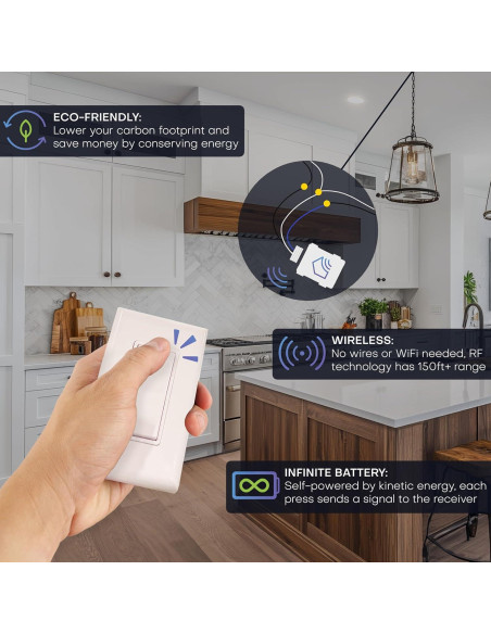 Interruptor de Luz Inalámbrico RunLessWire Negro - Autoalimentado