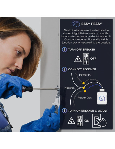 Interruptor de Luz Inalámbrico RunLessWire Negro - Autoalimentado