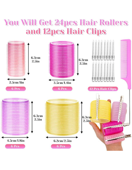 Juego de Rulos Autoadhesivos Anezus 48 Piezas 4 Tamaños