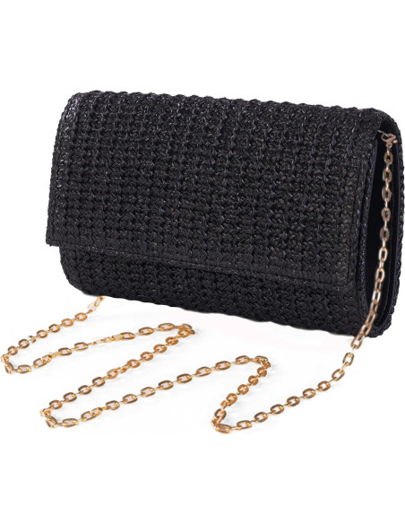 Bolso de mano de paja Kseymeir negro con correa desmontable Bolso de mano de paja Kseymeir negro con correa desmontable