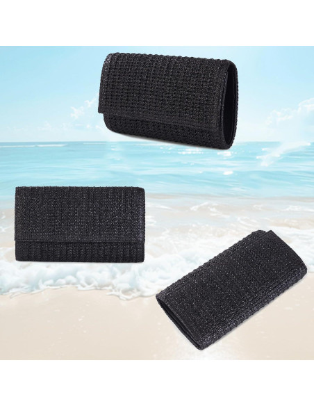 Bolso de mano de paja Kseymeir negro con correa desmontable Bolso de mano de paja Kseymeir negro con correa desmontable