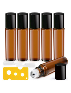 Botellas de Aceite Esencial LotFancy 6pc 10ml Ámbar con Rodillo