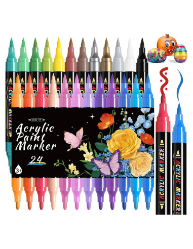 Marcadores de Pintura Acrílica Pindda 24 Colores Doble Punta