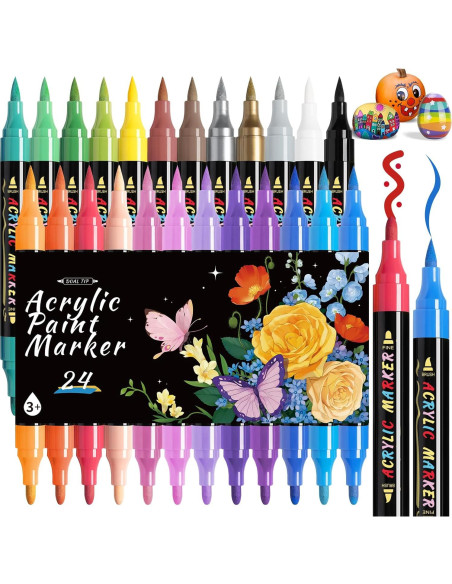 Marcadores de Pintura Acrílica Pindda 24 Colores Doble Punta Marcadores de Pintura Acrílica Pindda 24 Colores Doble Punta