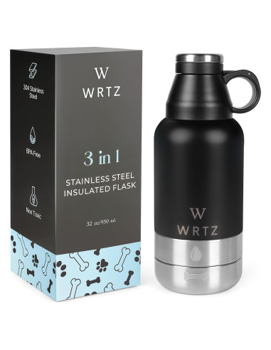 Botella de Agua Aislada WRTZ 32oz Acero Inoxidable Negro
