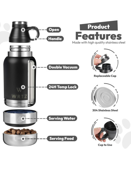 Botella de Agua Aislada WRTZ 32oz Acero Inoxidable Negro