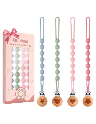 Clip de Chupete de Silicona 100% Grado Alimenticio - Paquete de 4