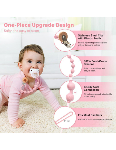 Clip de Chupete de Silicona 100% Grado Alimenticio - Paquete de 4