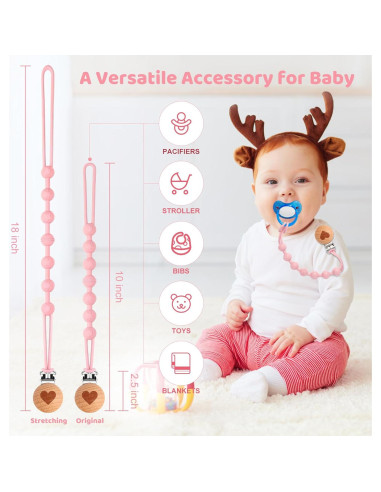 Clip de Chupete de Silicona 100% Grado Alimenticio - Paquete de 4