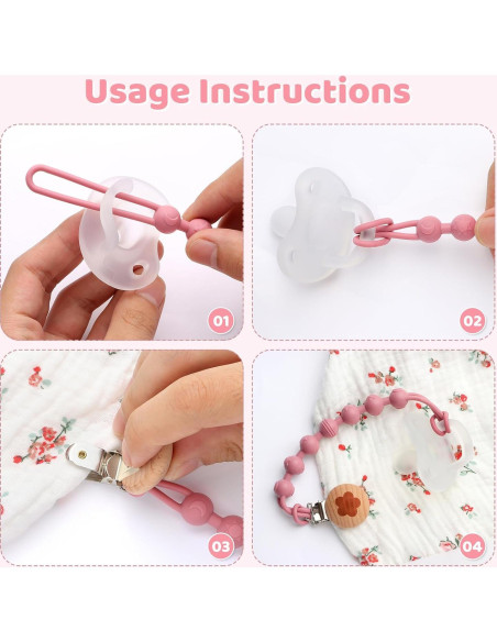 Clip de Chupete de Silicona 100% Grado Alimenticio - Paquete de 4