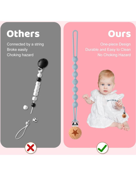 Clip de Chupete de Silicona 100% Grado Alimenticio - Paquete de 4